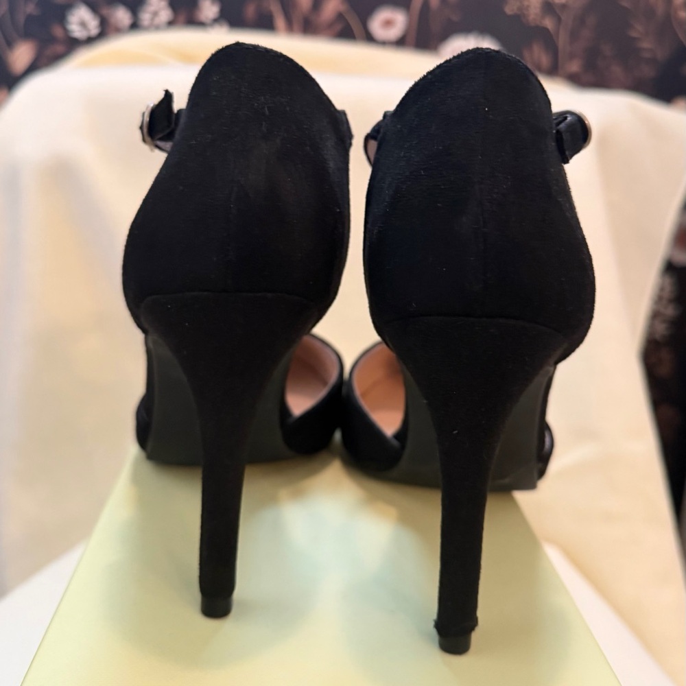 Alegra K Black Suede T-Strap Heels | Classic Dress Women’s stiletto heels - Picture 4 of 5